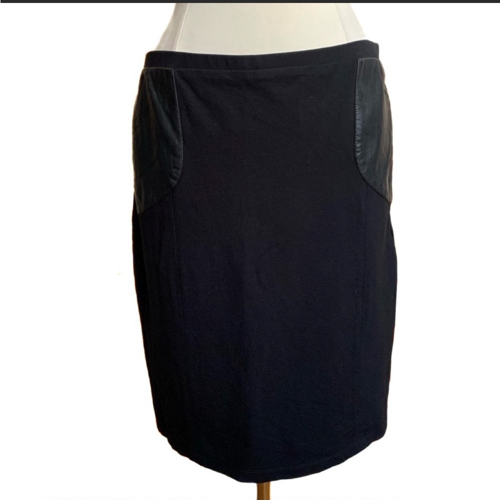 GIBSON LATIMER Black Stretch Skirt Large Ponte Faux Leather